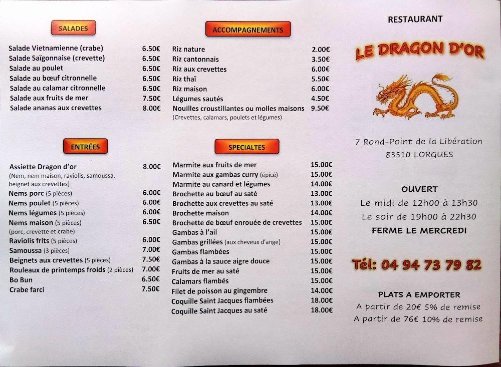 Le Dragon d'or - Menu Image 2